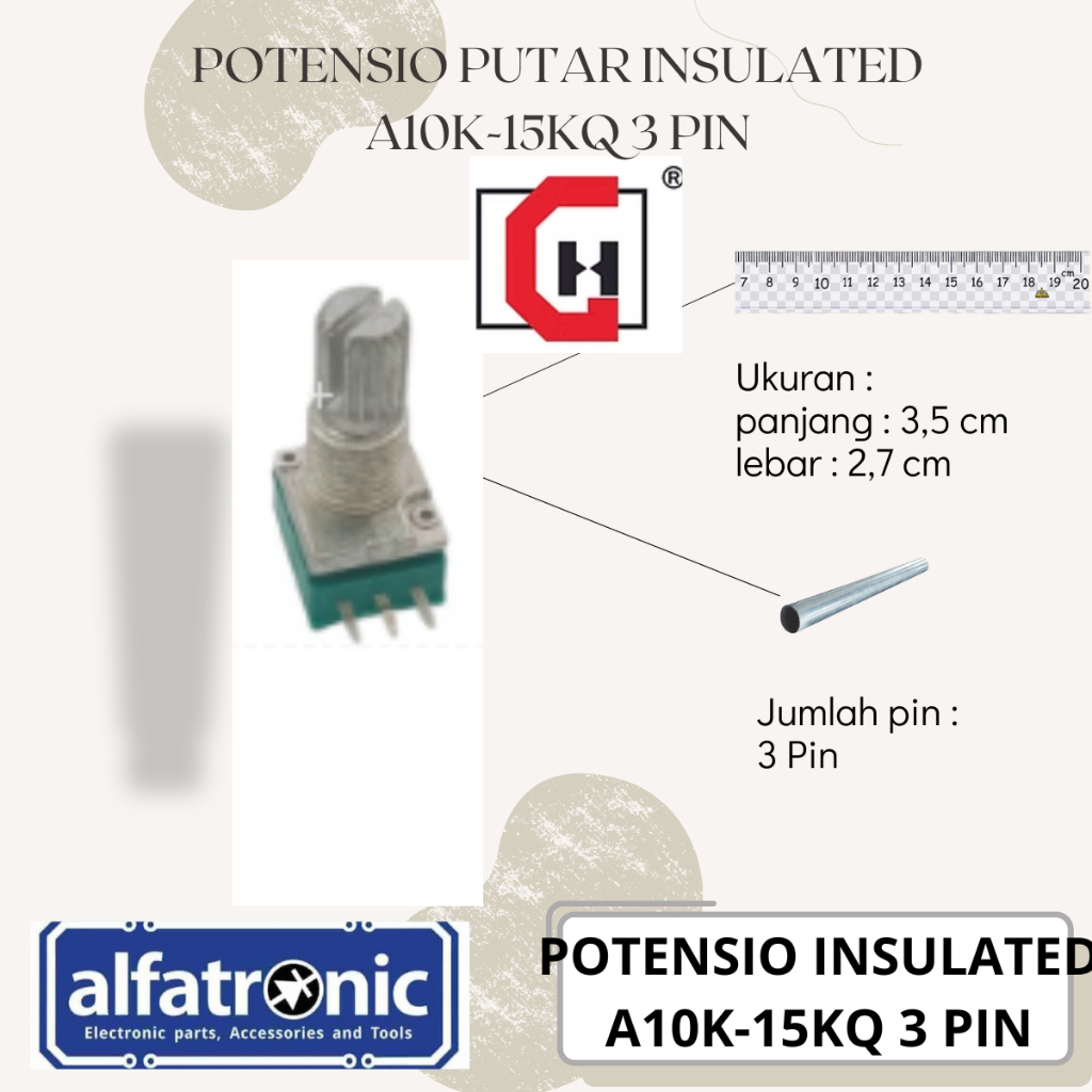 POTENSIO PUTAR INSULATED GH RV097N-A10K-15KQ-B-ZX-YS-7M 3PIN PDK - 1