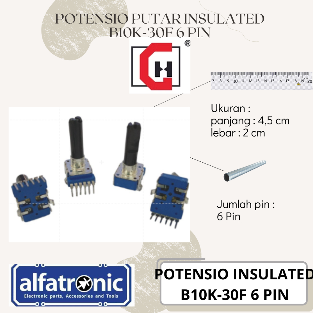 POTENSIO PUTAR INSULATED GH RV1112G2H-B10K-30F-CC 6 PIN TINNGI - 1
