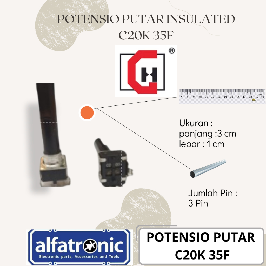 POTENSIO PUTAR INSULATED GH C20K 35F 3 PIN DRAT - 1