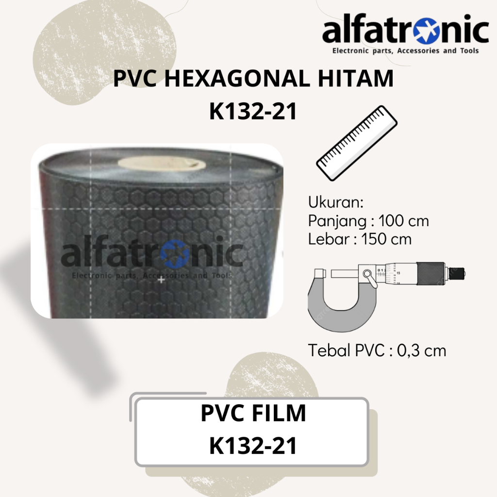 PVC FILM 3D PROFILE K132-21 HEXAGONAL HITAM PER MTR